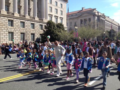 Rep. Norton with kids in rally