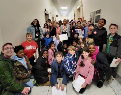 Congresswoman Norton with a group of students and Free DC activisits